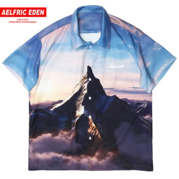 

Aelfric Eden 3M Reflective Fashion Short Sleeve Shirt Men 2020 Summer Hawaii Mountain Print Hip Hop Streetwear Male Short Sleeve