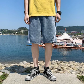 

2020 new summer fashion denim shorts men's ins fashion brand loose straight pants fashion brand five-point pants