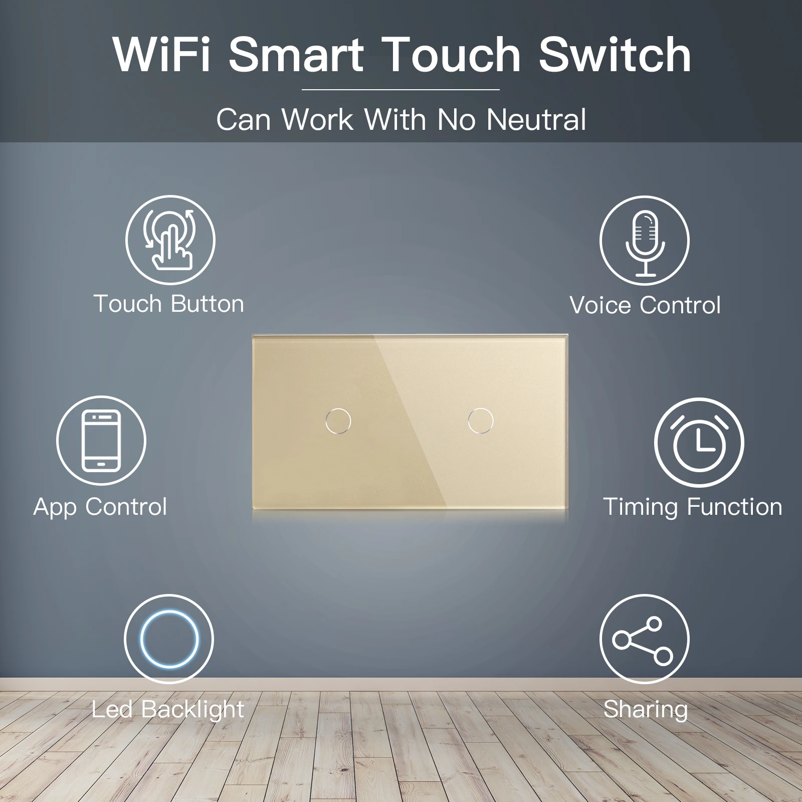 Besamen WiFi Doppel 1/2/3Gang 1-Wege-Lichtschalter Smart Touch Sensor Wand  schalter Google Alexa Smart Life App Steuerung Singlive-Kabel