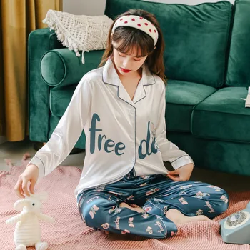 

Smmoloa Original Lazy Style Fake Flower Silk Pajamas set for Women Spring Summer Women Sleepwear Set Doll