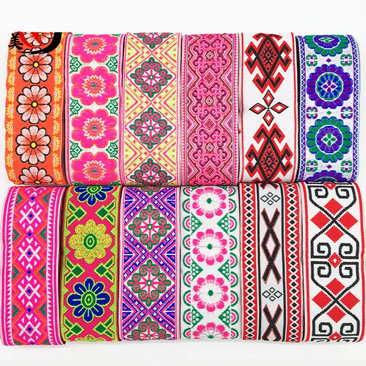 Mixed Ethnic Embroidery Flower Lace 50MMX8YD Handmade Woven Jacquard Ribbon Trims For Curtains Less clothes and Bags Accessory | Дом и сад