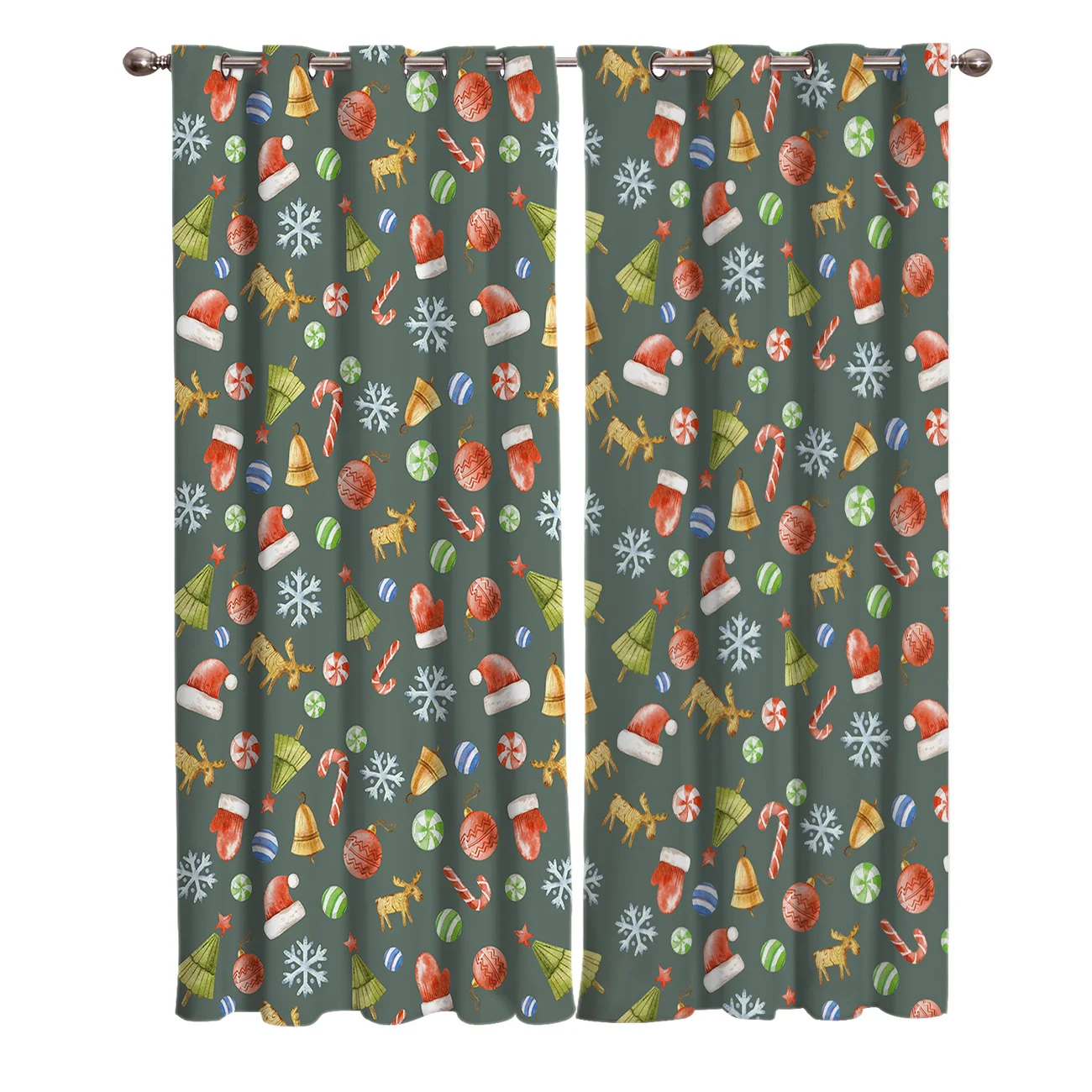 

Merry Christams Happy New Year Santa Snonwman Present Room Curtains Large Window Window Curtains Dark Curtain Rod Living Room