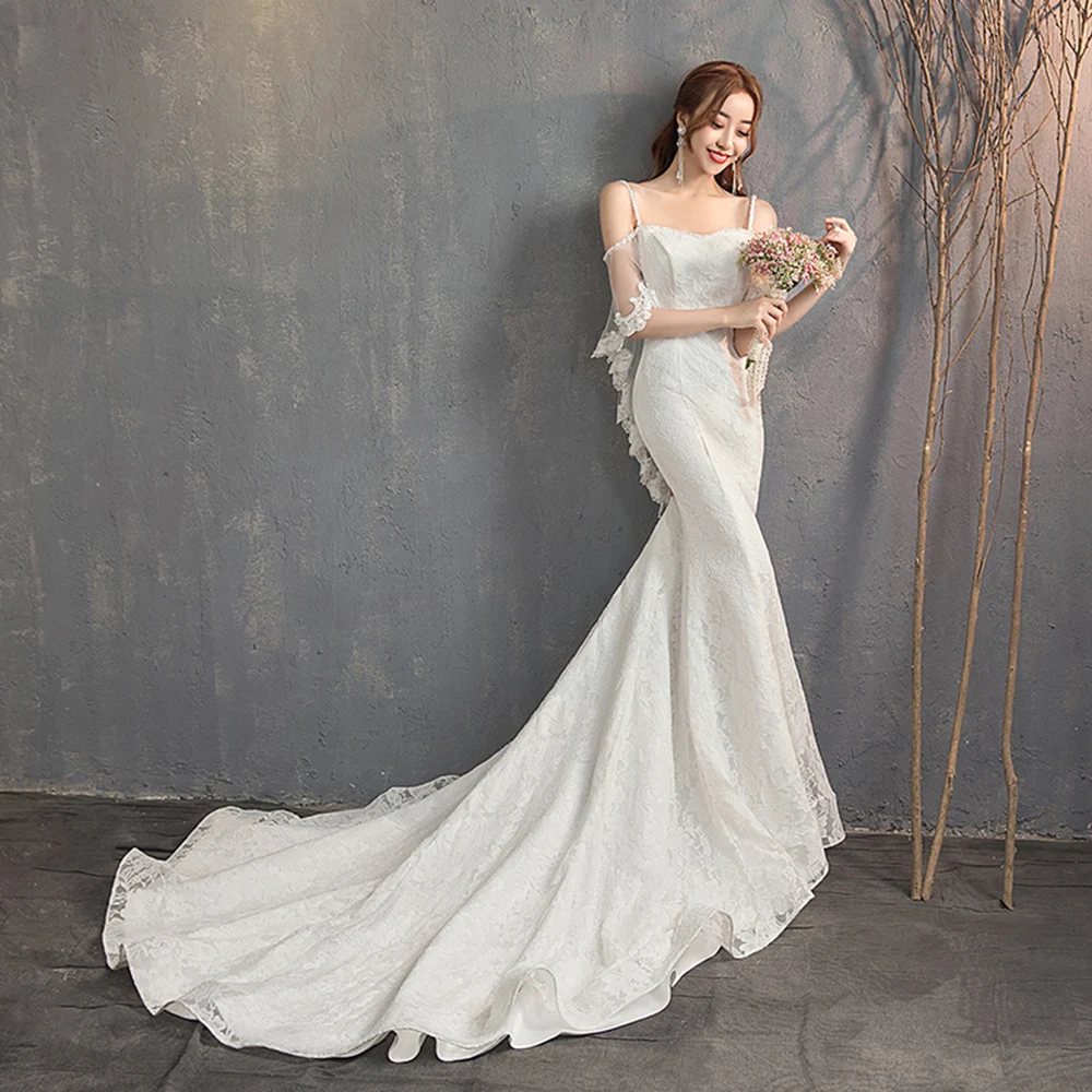 Hochzeitskleid белые кружева русалка свадебное платье Vestido de Noiva Sereia без спинки принцесса халат de Mariage свадебное платье