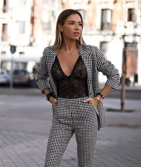 Smart Casual Sexy Women Suits Plaid 