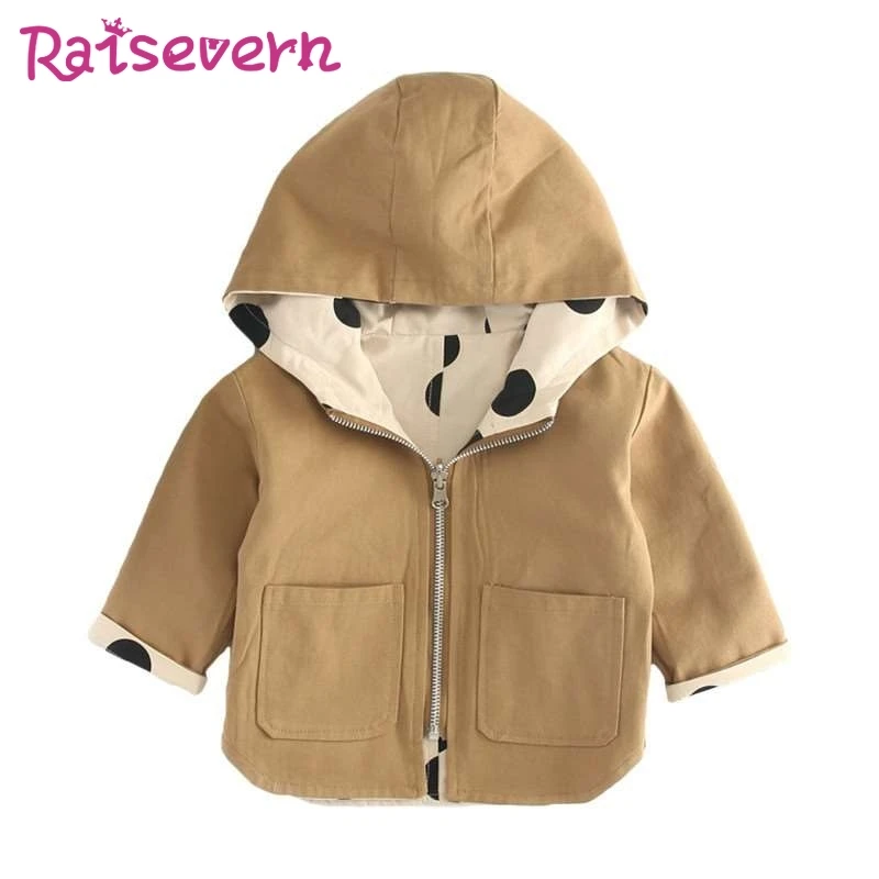 Raisvern/пальто с капюшоном в горошек для малышей; куртки унисекс для мальчиков и девочек; детские пальто; куртки; верхняя одежда; осень г