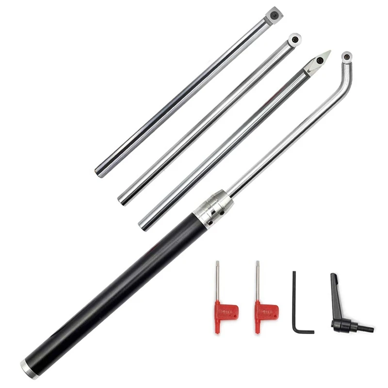 

Wood Turning Tool Set Carbide Tipped Lathe Finisher/Rougher/Detailer/Hollower Tool Set(4Pcs Bar+1Pcs Handle+1Pcs Wrench) with Ro