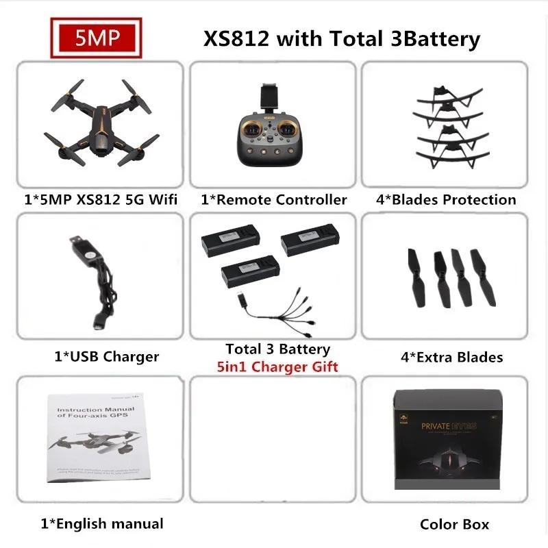 3 Color Box 5MP VISUO XS812 Радиоуправляемый Дрон 4K gps Дроны с 5G WiFI FPV камера Вертолет следим за мной складной Квадрокоптер VS F11 SG906 - Цвет: 3 Color Box 5MP