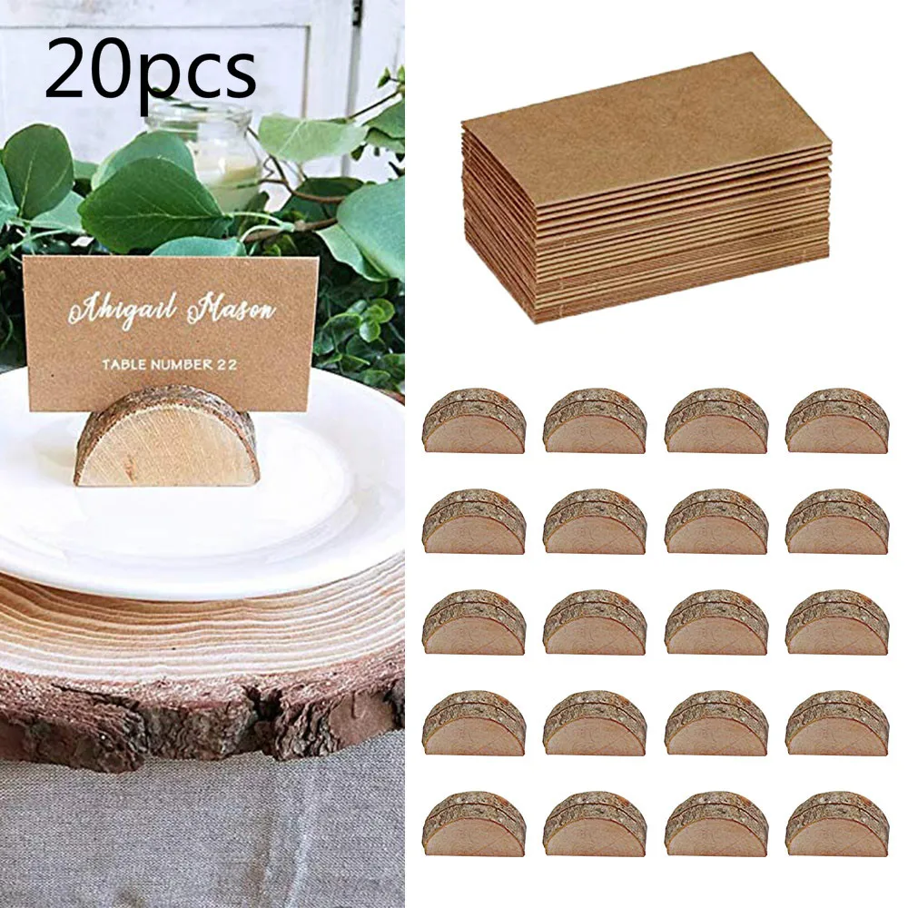 20pcs Wooden Table Holder and Folding Cardboard Place Card Holders Note Photo Picture Clip Wood Wedding Party Direction Signs