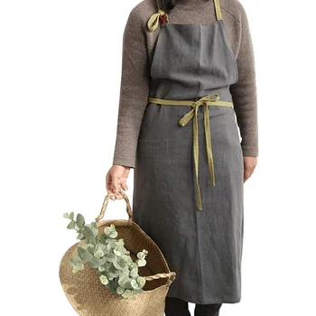 

Cotton And Linen Oversized Home Kitchen Apron Sleeveless Solid Color Housework