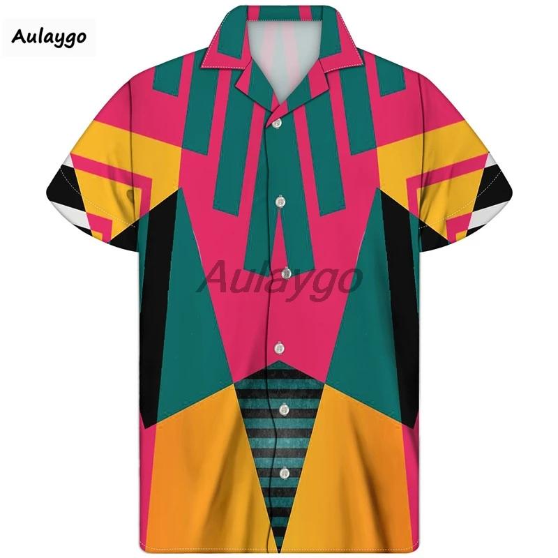 Geometric Patterns Women Summer Cuban Guayabera Shirt Short Sleeve Plus Size Tops Hawaiian Ladies Blouses Ropa Mujer |