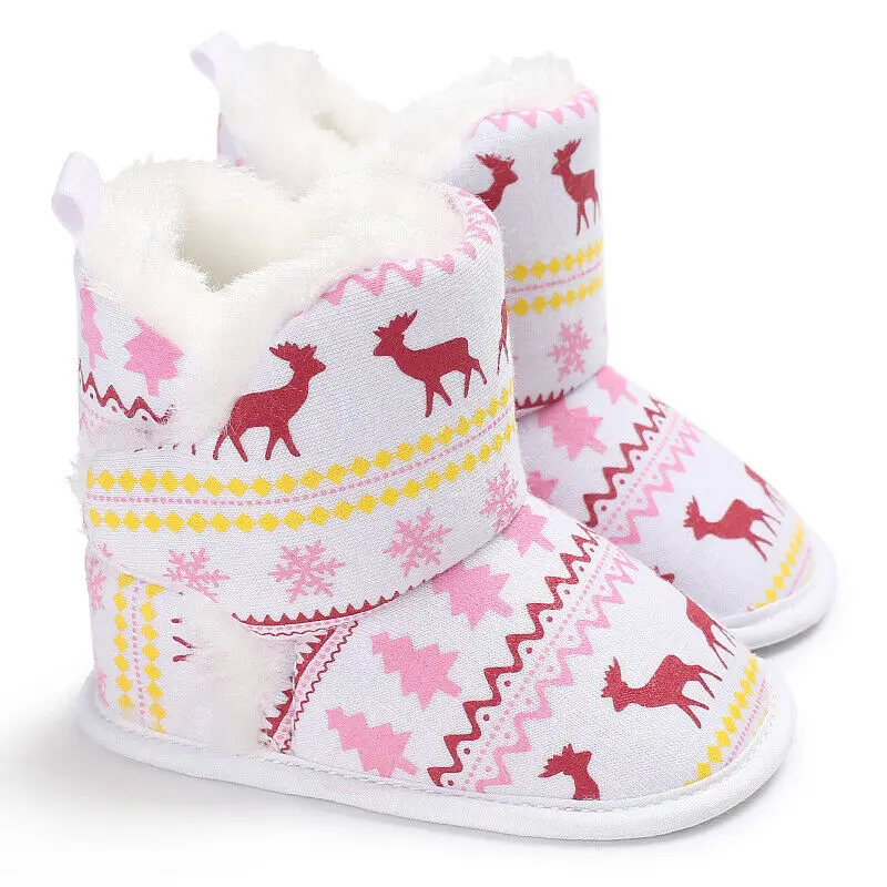Милая Рождественская зимняя обувь для новорожденных девочек зимние теплые Повседневные Плюшевые ботинки на мягкой подошве для младенцев, для детской кроватки красные, серые, коричневые, 0-18 месяцев