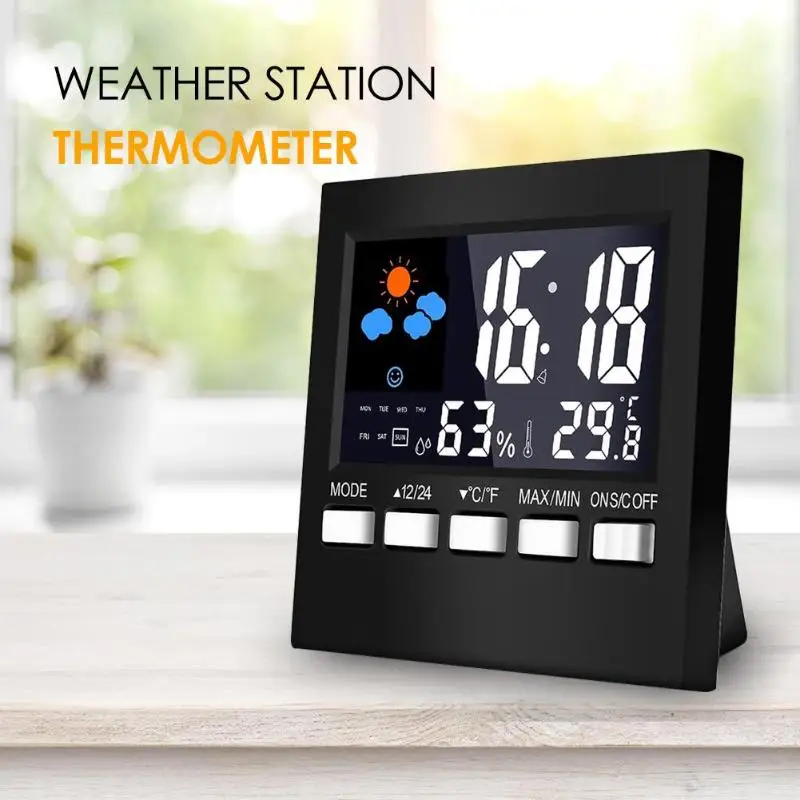 Метеостанция с ЖК-дисплеем, цифровой термометр, гигрометр, измеритель температуры и влажности в помещении, функция погоды, голосовое управление