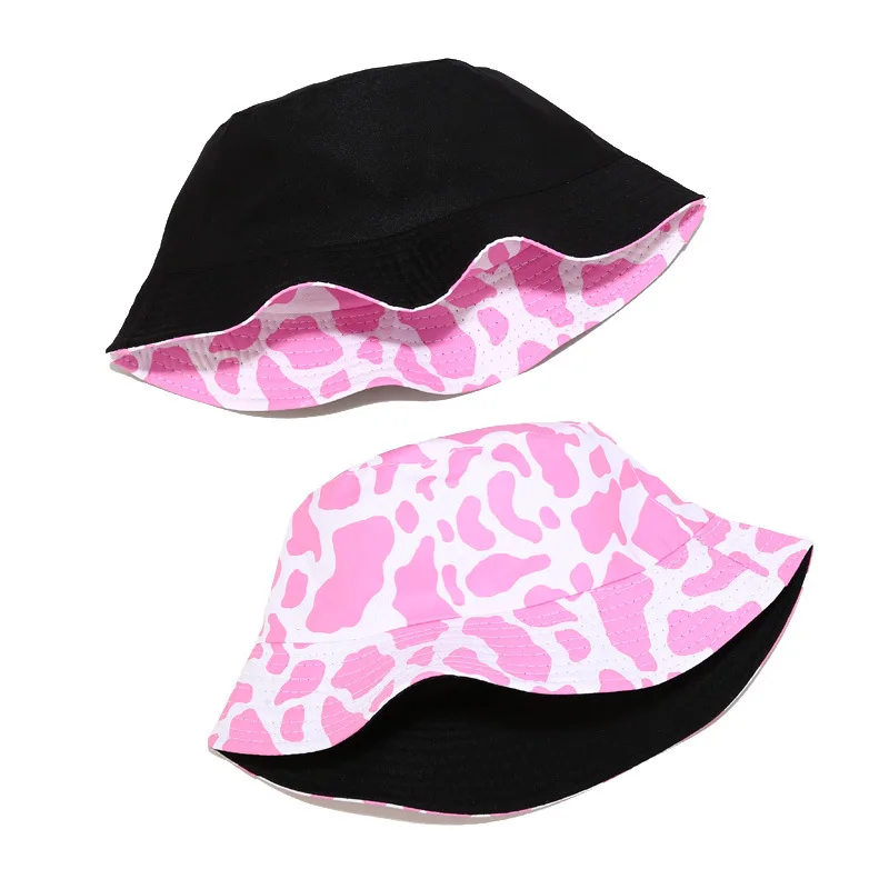 2020 New Fashion Reversible Black White Cow Pattern Bucket Hats Fisherman Caps For Women Gorras Summer Men