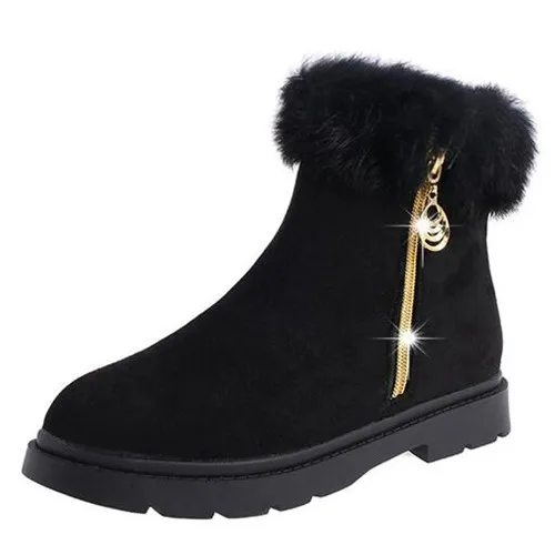 Botas mujer invierno/ г. Однотонные замшевые зимние теплые женские ботинки с круглыми носками женские модные ботильоны женская обувь 35-40 - Цвет: Черный