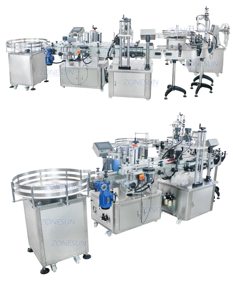 ZONESUN ZS-FAL180R4 Máquina de etiquetagem de tampa de enchimento de líquido de pistão com correia transportadora em forma de U