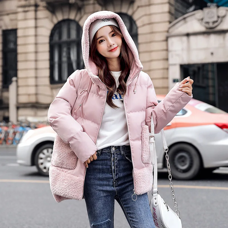 

Winter Hooded Coat Women's 2019 New Style Korean-style City Casual Simple Mixed Colors Loose-Fit Versatile Mid-length Cotton Coa