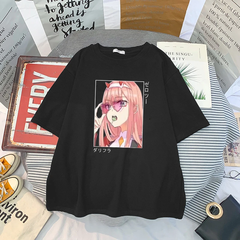 Darling In The Franxx Anime Zero Two Kawaii Cartoon Print Top Harajuku T  Shirt - T-shirts - AliExpress