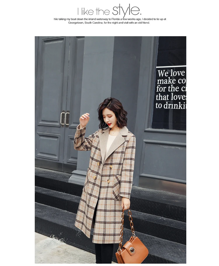 Wool double button fashion femininity slim weight loss long autumn winter new coltan coat