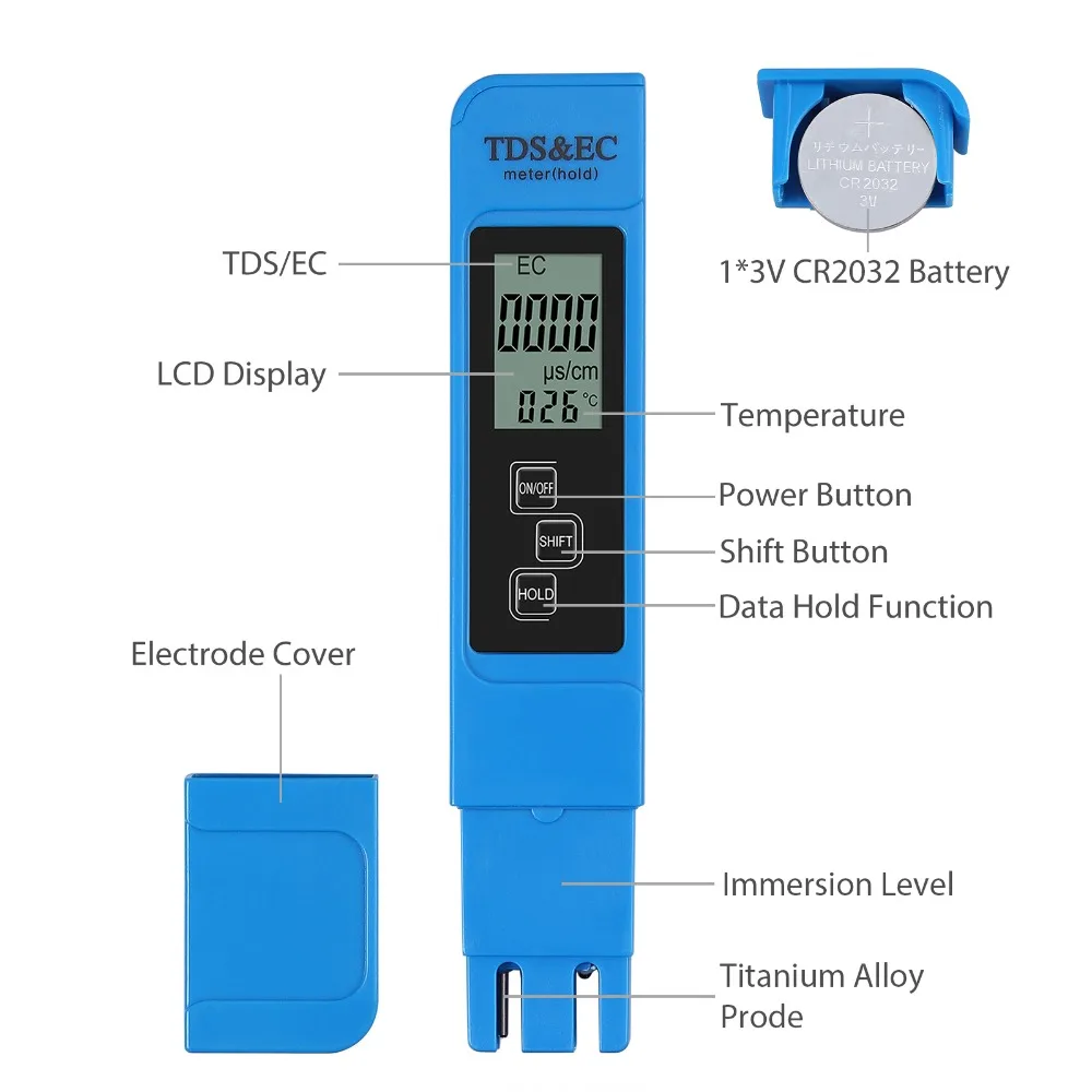 Proster для цифровой тестер качества воды Цифровой измеритель TDS EC с диапазоном 0-9990 для фильтров+ Кожаная сумка