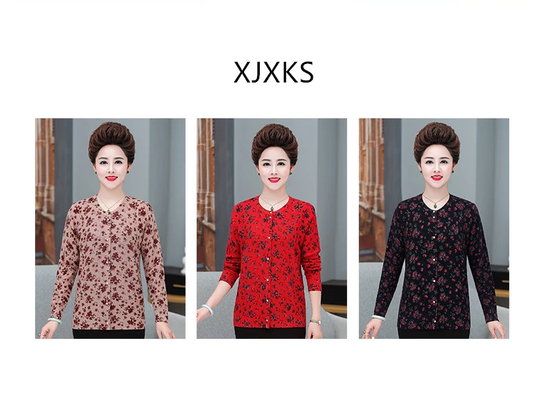 XJXKS autumn winter new exquisite printed women cardigan plus size wool knitted cardigan women sweater