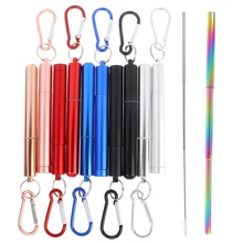 Аксессуары для бара, соломинки из нержавеющей стали, металлические соломинки с чехлом, складной чехол, портативные многоразовые