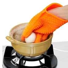 Kitchen Heat Resistant Silicone Glove Oven Pot Holder Baking BBQ Cooking Mitt-Orange