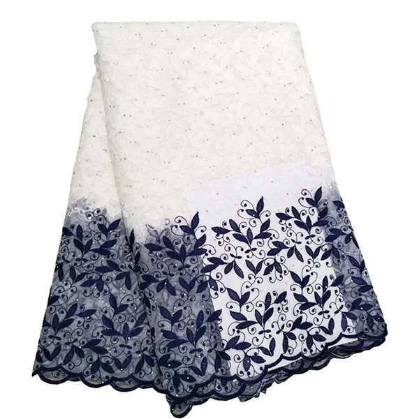 navy blue Последняя чистая белая африканская сетчатая кружевная ткань для свадебного платья вышитое кружево в нигерийском стиле швейцарская вуаль кружева в швейцарском с бисером - Цвет: navy blue