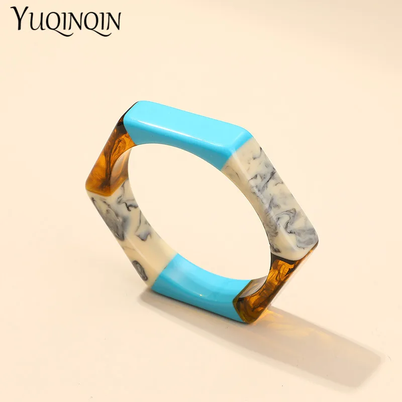 Acrylic Fashion Cuff Bracelets Bangles for Women Mix Colors Hexagon Geometric Resin Simple Bracelet Charm Gifts Jewelry Trendy bangle bracelet
