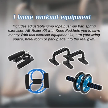 

5-in-1 AB Wheel Roller Kit, Abdominal Press Wheel Pro with Push-UP Bars Jump Rope and Knee Pad Equipment for Home Muscle Fitness