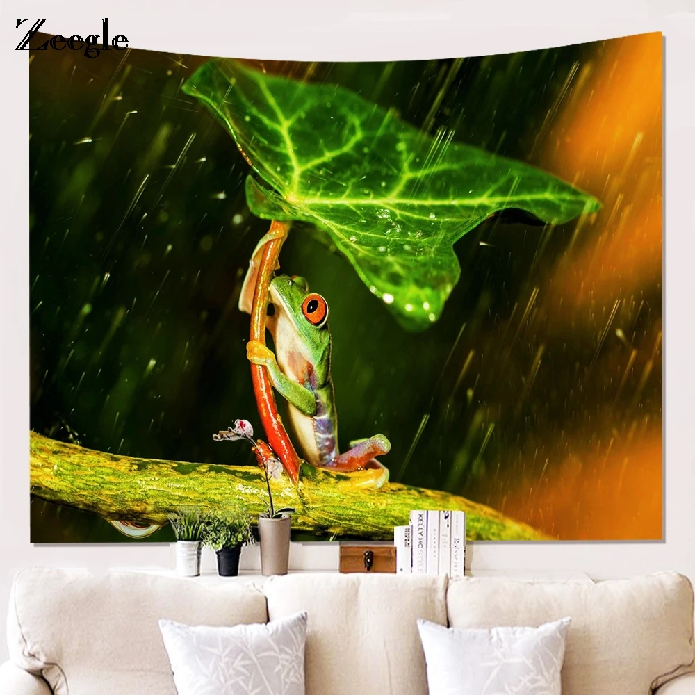 Zeegle Forest Frog Pattern Tapestry Wall Decor Beach Towel Fabric Tapestry Wall Hanging Yoga Blanket Carpet