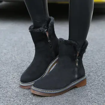 

Women Boots 2019 Fashion Women Ankle Boots Round Toe Warm Female Shoes Woman Plush Zipper Snow Boot Women Shoes Winter Footwear