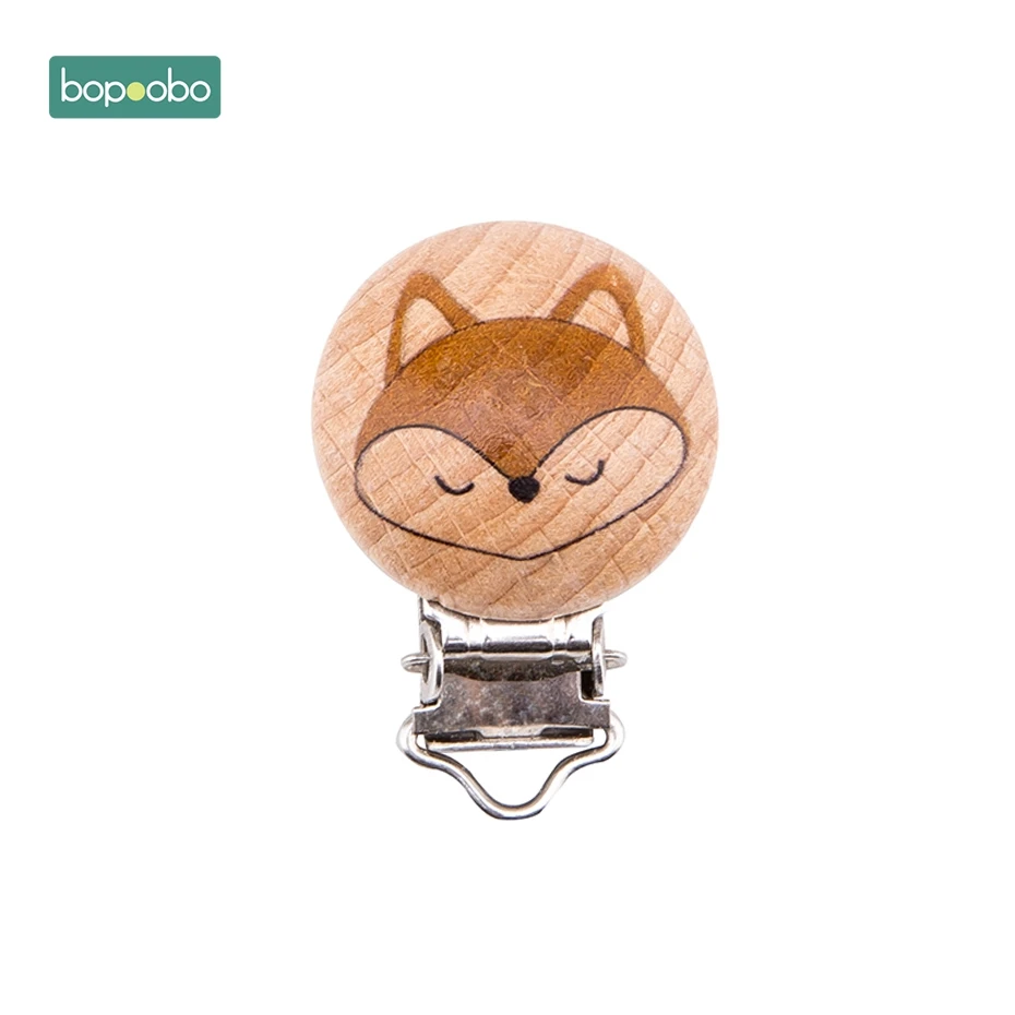 Fox Clip Bopoobo, 2 шт., деревянная соска, Детские аксессуары, деревянная Соска с животным, металлические зажимы, держатель, сердце, соска, деревянный детский Прорезыватель - Цвет: Fox Clip