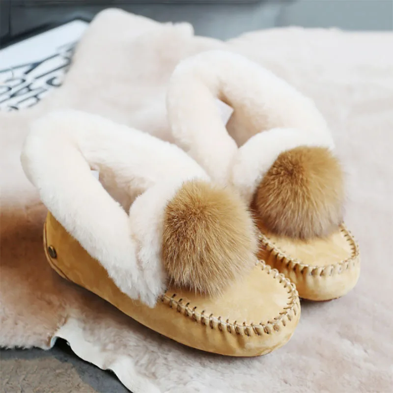 

2023 Natural wool Women Flats Casual Moccasins Comfortable Loafers Genuine Leather Women Shoes Fashion Driving Shoes Woman
