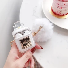 Роскошный брендовый флакон для духов прозрачные аксессуары силиконовый чехол для Airpods 1 2 беспроводной брелок с Bluetooth hairball cover coque