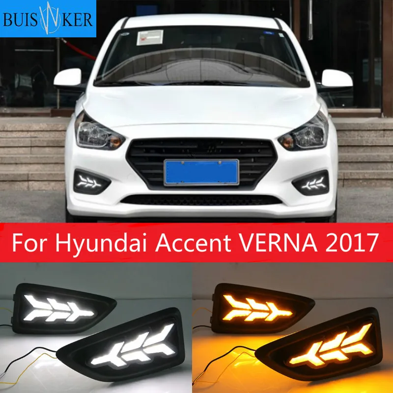 

2 предмета в комплекте, для Hyundai акцент VERNA 2017 противотуманная фара Дневной светильник с сигналом поворота Функция светодиодный DRL Габаритные огни светильник s