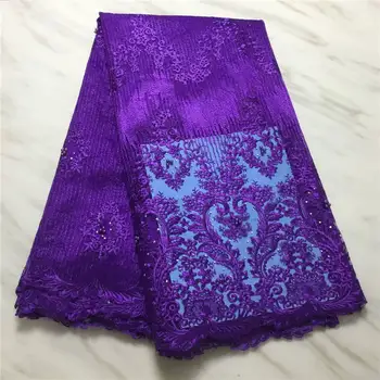 

2020 Latest African Lace Fabric Nigerian Laces Fabrics French Tulle Embroidered Lace Fabric with Stones for Dress KS1926b