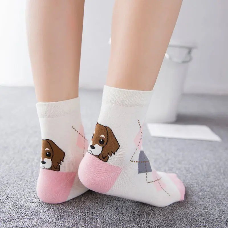 5 пар женских носков Harajuku с мультипликационным принтом Kawaii Puppy Dog Hoisery