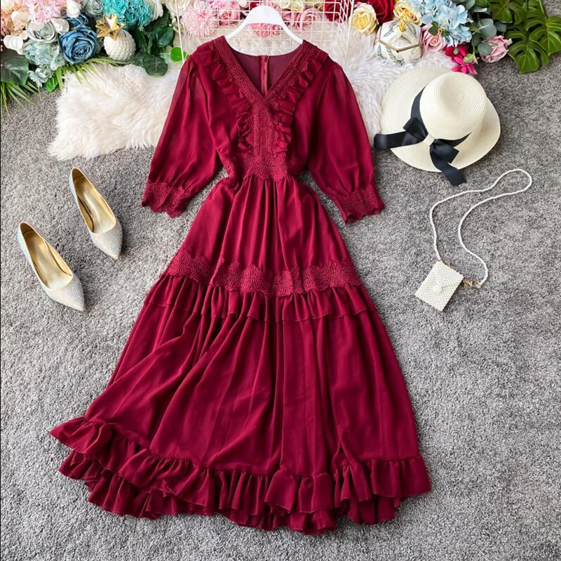 Женское винтажное праздничное платье однотонное привлекательное длинное с