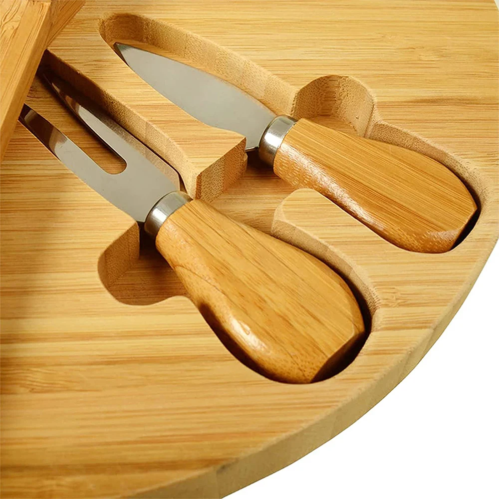 Smirly Bamboo Cheese Board Knife Set - 13inch Bamboo Cheese Board