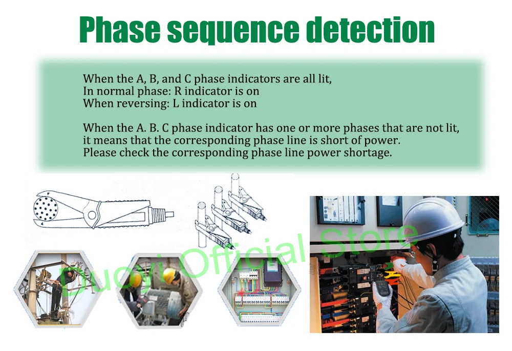 DUOYI DYXZ-01 Phase Detectors 3 Phase Sequence Circuit Tester Break Test Voltage Detection AC Voltage Fire Line Dete