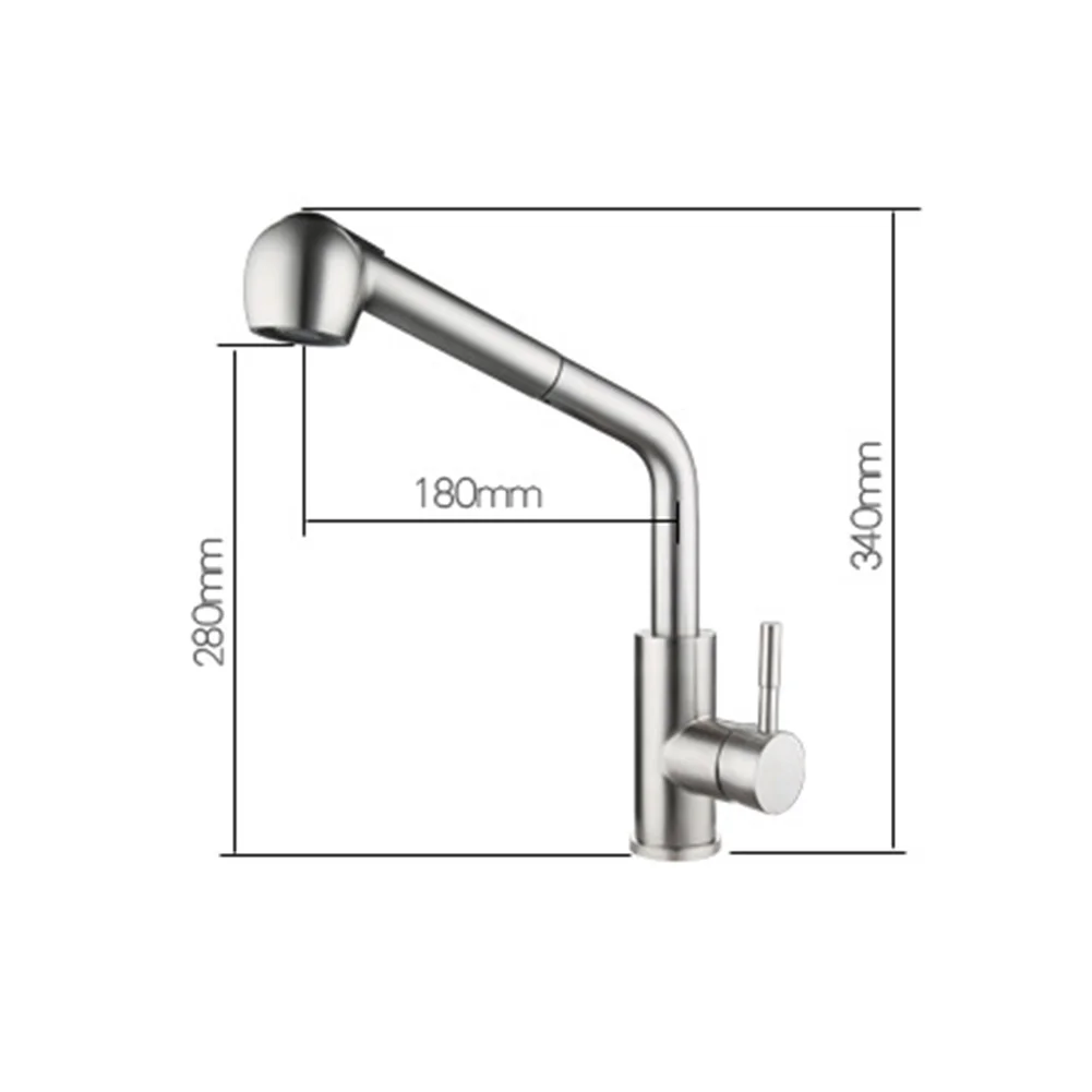 Sink Kitchen Faucet Home Modern Stainless Steel Rustproof Sprayer Chrome Tap One Handle Single Hole Rotatable Stream Pull Out