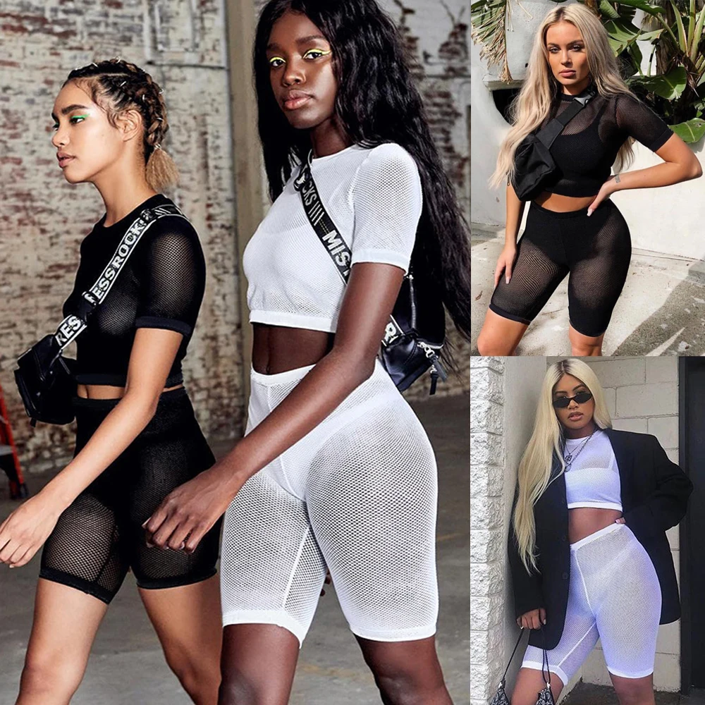 Женский комплект одежды из 2 предметов прозрачная сетка укороченный топ футболка