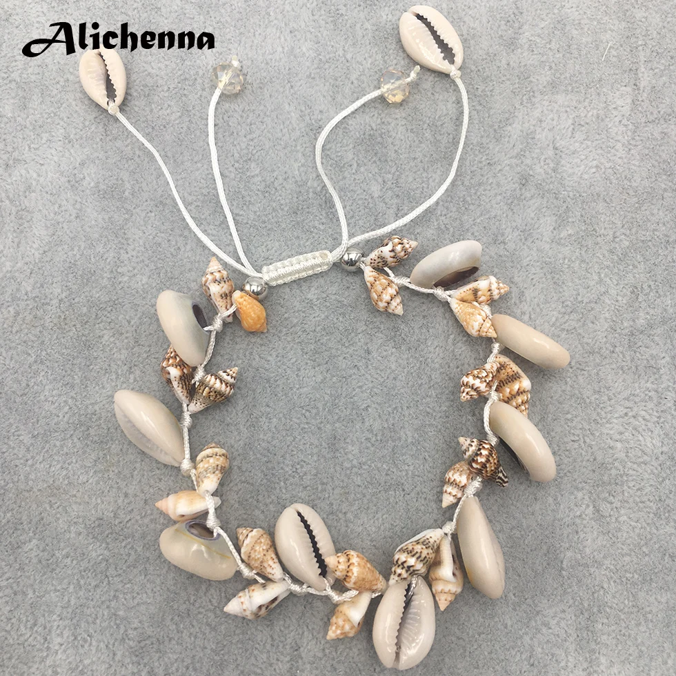 Boho ручной работы Seashell женские браслеты для щиколотки браслет старинный панк эффектный браслет из прородного белого камня оболочки RopeString пляжные подвески-талисманы для ножного браслета