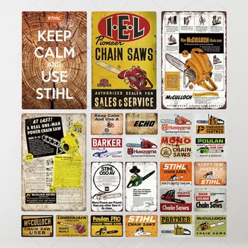 

Chain Saw Metal Sign Plaque Metal Vintage Tin Sign Wall Decor for Man Cave Decorative Plate