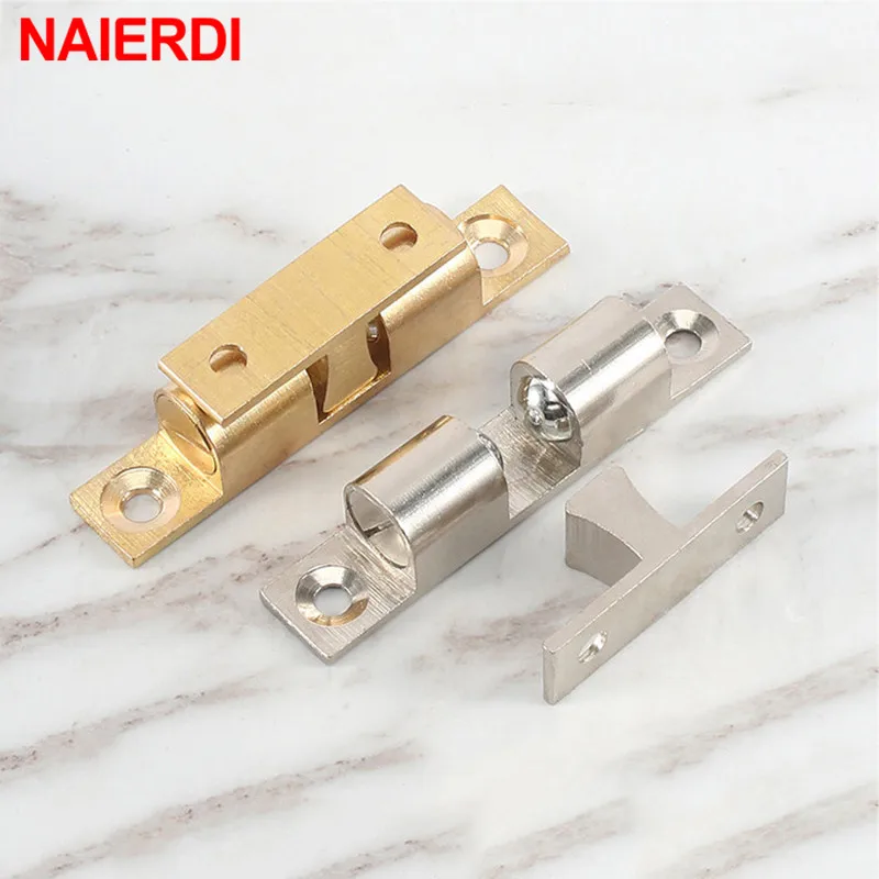 NAIERDI 2PCS Pure Copper Adjustable Cabinet Catches Double Ball Cabinet Closet Latch Clip Door Catches Furniture Fittings