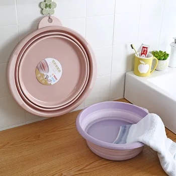 

Portable Fruit Basin Collapsible Silicone WashtubTravel Folding Wash Basin Bucket Container Baby Washbasin Bathroom Accessories