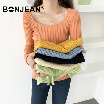 

Women Sweaters And Pullovers Black White Yellow Green Orange Jumpers Ladies Knitted Top Square Neck Top Spring Streetwear Z022
