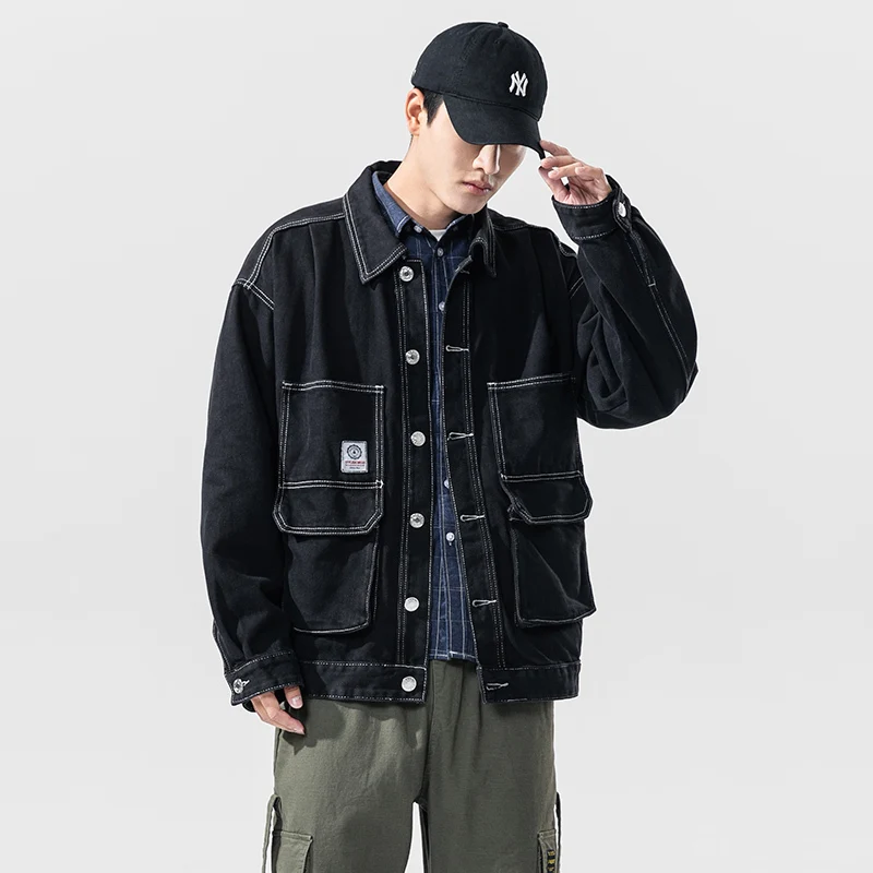 

Autumn Spring 2020 Plus size 5XL 4XL-L Black Denim Jeans Jacket Men Stand Collar Casual Fashion Clothes