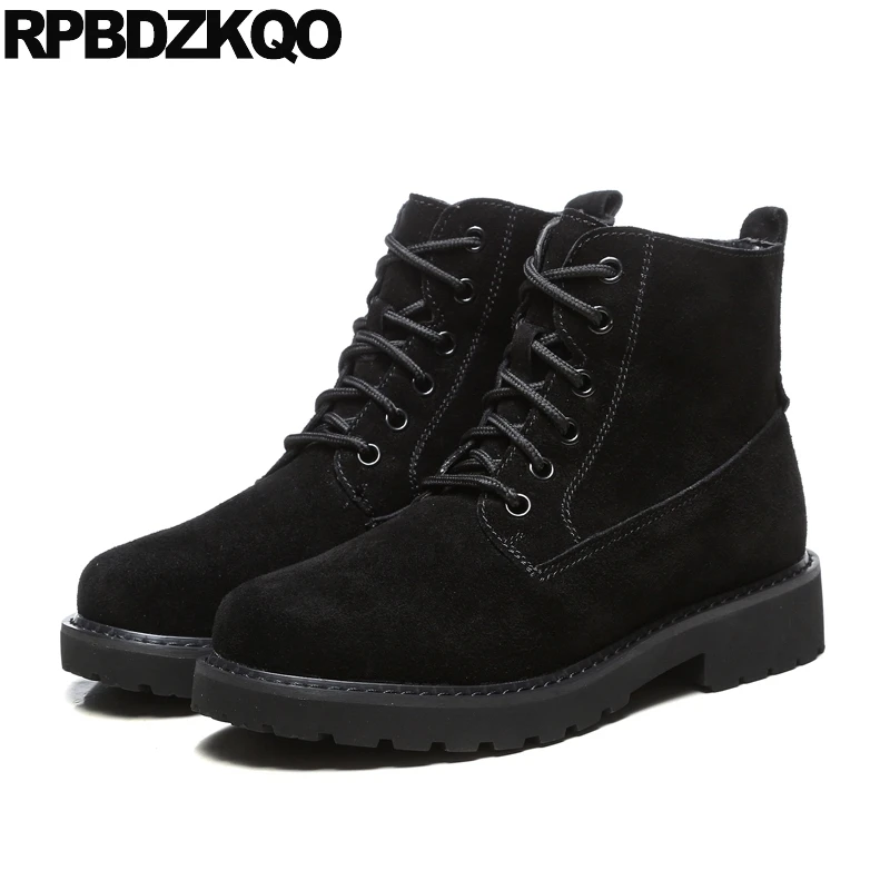 Ботинки женские зимние на шнуровке с круглым носком замша|Полусапожки| |