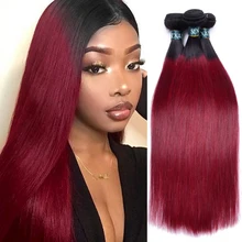 SEXAY бордовые пряди 3 шт. Омбре бразильские прямые человеческие волосы ткать темные корни два тона Омбре винно-красные пряди не реми волосы
